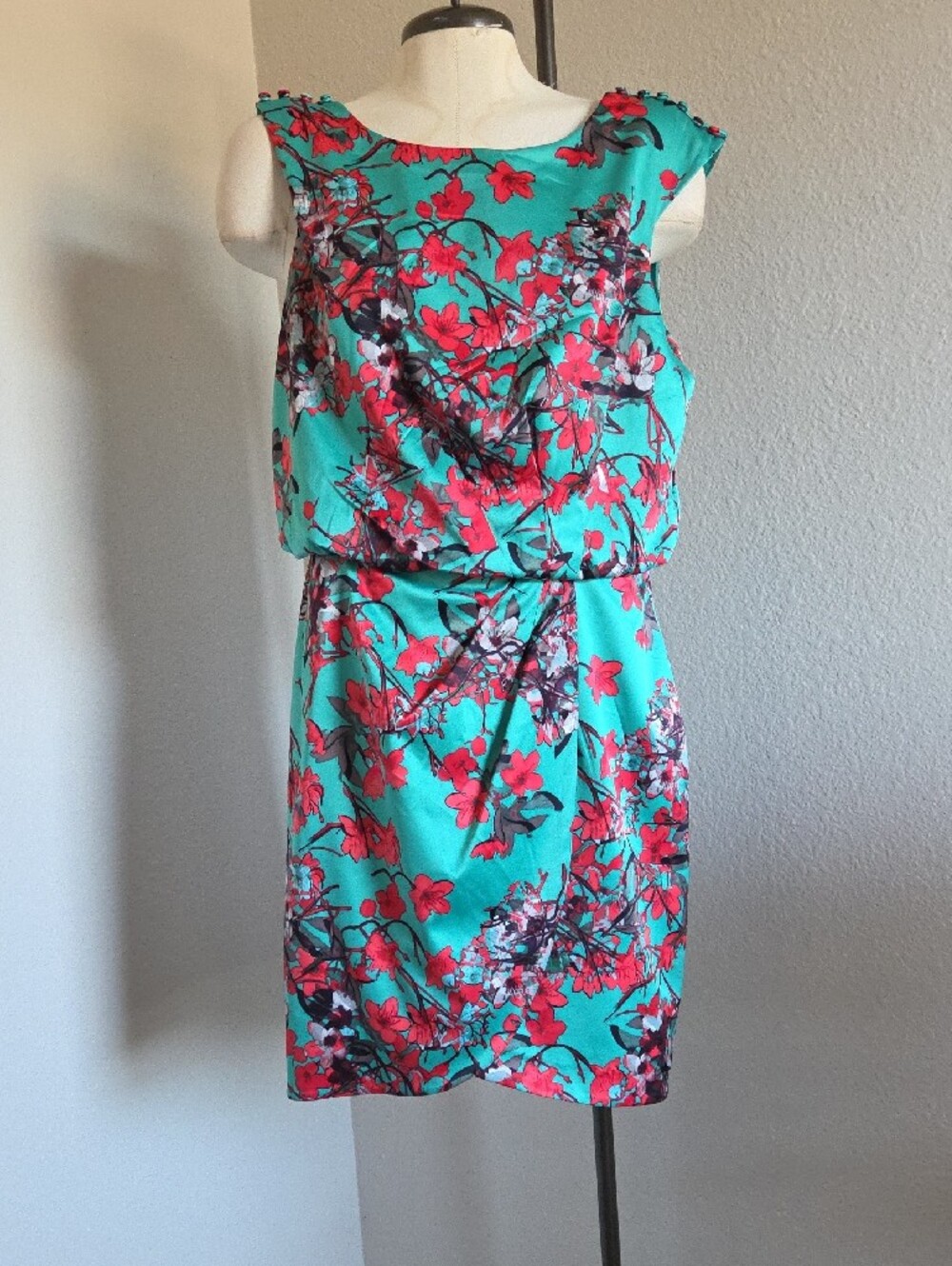 Jessica Simpson Teal Floral Asymmetrical Dress